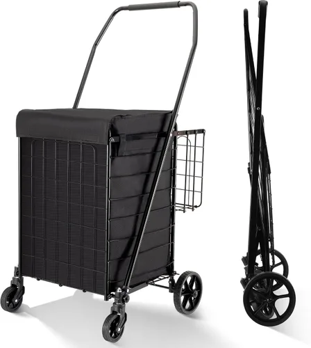 Vista 10 de BIEAMA Carrito de compras plegable, carrito de comestibles de capacidad de Carrito + Cesta
