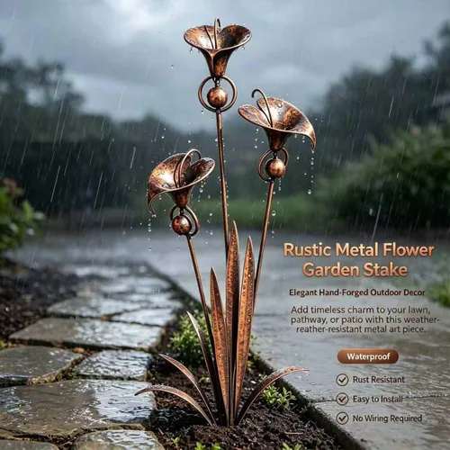 Vista 9 de Columna de jardín de lirio de cala Metal Escultura floral de color cobre