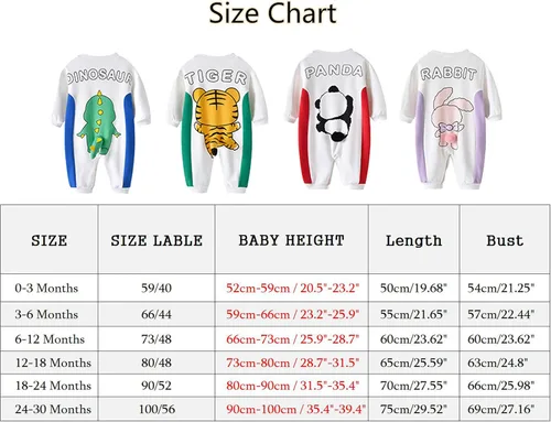 Vista 3 de TONWHAR Mameluco unisex de manga larga para bebé, overol de algodón de una pieza con estampado animal para niños y niñas