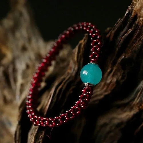 Vista 3 de TEAMWILL Pulsera de reiki curativa de cuentas redondas unisex de granate de amazonita natural