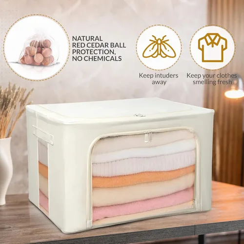 Vista 3 de 66L Bolsa grande de almacenamiento para suéteres de cachemira con marco de acero Protección natural de cedro rojo Organizador plegable