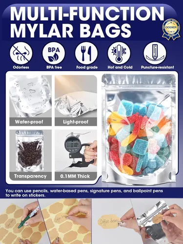 Vista 4 de 120 bolsas de pie, bolsa de Mylar de 5.5 x 7.8 pulgadas para almacenamiento de alimentos, parte delantera transparente con parte trasera de papel