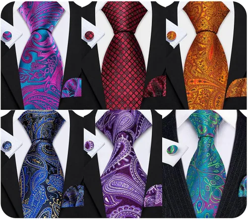 Vista 15 de Barry.Wang Juego de corbatas de seda para hombre, corbatas de boda de seda tejida formal de negocios casual (4/6/8PCS)