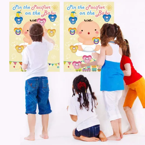 Vista 3 de Hxezoc Pin The Pacifier On The Baby Game - Póster grande para fiesta de baby shower, suministros de fiesta de cumpleaños para niños, 72 calcomanías