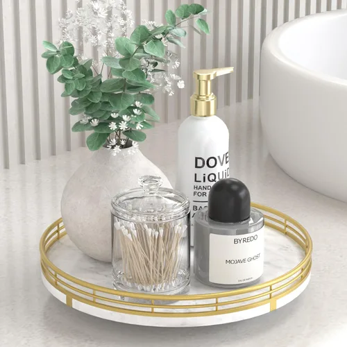 Vista 64 de Marble Lazy Susan - Tocadiscos para mesa, bandeja redonda de mármol de grano de madera antigua de 10 pulgadas para mesa de comedor, encimera de Negro