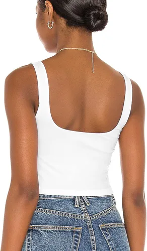 Vista 6 de Mizoci Camiseta sin mangas básica sin mangas con cuello cuadrado recortada de doble capa para mujer