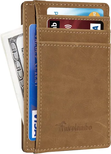 Vista 3 de Travelambo - Cartera de piel minimalista con bolsillo frontal, tamaño mediano, cartela delgada, RFID