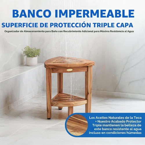 Vista 5 de EcoDecors Snazzy Corner Banco Taburete Asiento Silla de Ducha Impermeable de Madera de Teca Para Ducha Interior Proporciona Seguridad