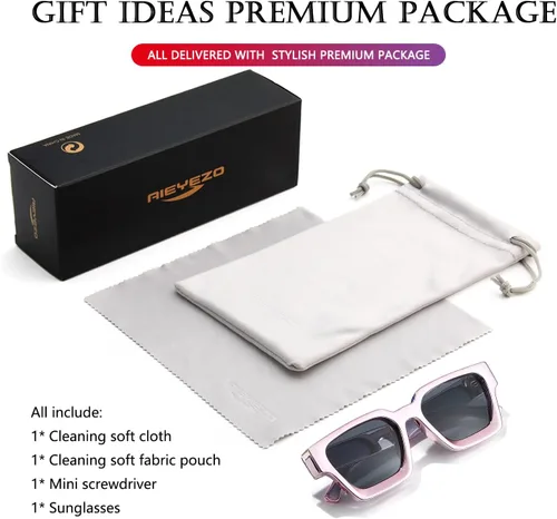 Vista 137 de AIEYEZO Gafas de sol cuadradas para mujeres y hombres, gafas de sol cuadradas con montura gruesa, estilo de diseñador simple