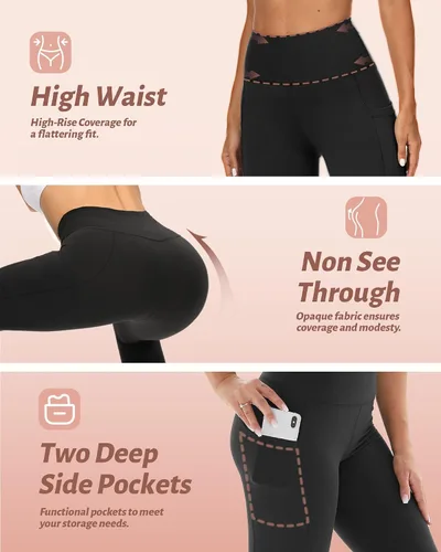 Vista 32 de NexiEpoch - Paquete de 4 leggings suaves para mujer, con bolsillos, control de abdomen y cintura alta, pantalones capri para yoga y ejercicio