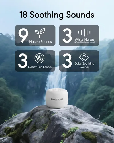 Vista 2 de Máquina de sonido Flowtune Máquina de ruido blanco para bebés y adultos, mini máquina de sonido portátil para viajes, temporizador de 6 horas, 18