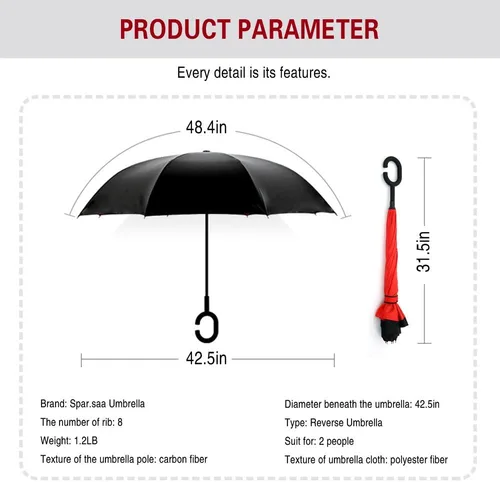 Vista 153 de SIEPASA Paraguas invertido invertido de 49/56 pulgadas, doble toldo extra grande, ventilado, resistente al viento, impermeable, paraguas de golf