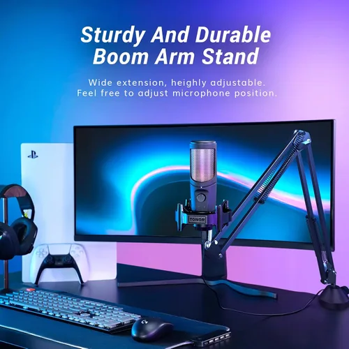 Vista 6 de TONOR Micrófono USB, micrófono RGB para juegos, grabación de podcasts de PC, kit de micrófono cardioide para computadora, para streamer, jugador