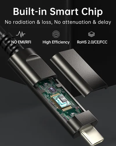 Vista 5 de Cable de fibra óptica USB C de 50 pies, paquete de 2 unidades, cable USB 3.2 Gen2 de 10 Gbps con chip SiliconLine de Alemania, ultra delgado