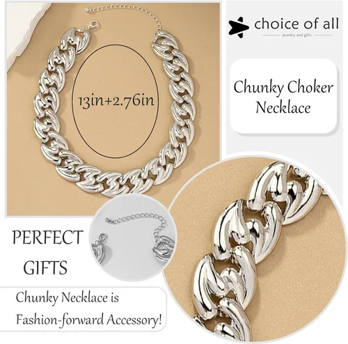 Vista 18 de Collar grueso de oro para mujer, gargantilla de oro, collar grueso de hip pop, collar de oro, joyería apilable, collar de barra en T, trajes