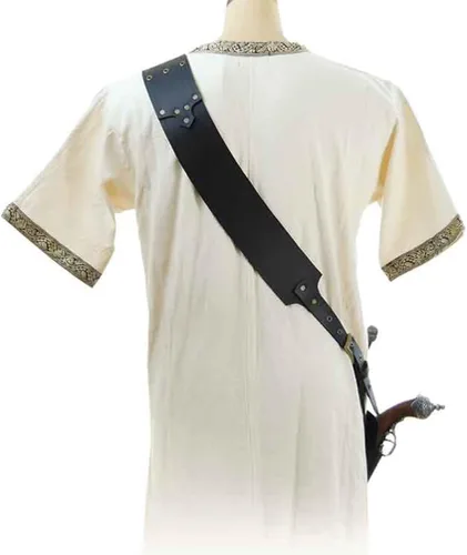 Vista 4 de Funda para cinturón de rana de doble espada renacentista, medieval, ajustable, de piel sintética, funda de transporte para armas de estoque
