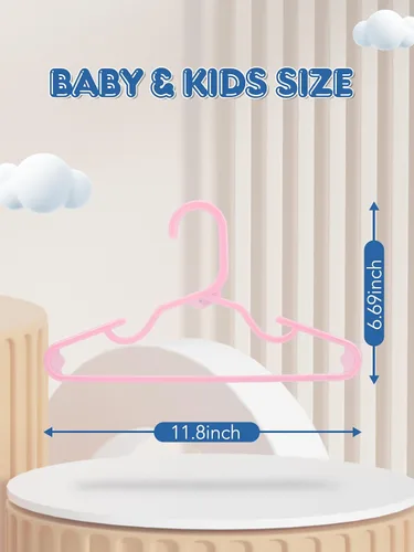 Vista 7 de Paquete de 60 perchas de plástico para niños, color rosa para uso diario 11.4-Inch Baby Clothes Hangers Fit Newborn to Toddler, Non-Slip Notches
