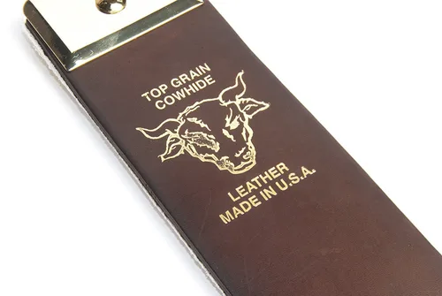 Vista 4 de Fromm Razor Strop - Afilador de cuchillas de cuero de vaca de grano superior, 2.5 x 23 pulgadas, marrón, IRS127