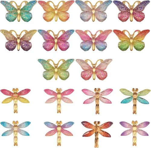 Vista 16 de Craftdady Colgantes de Resina de Alas de Mariposa y Alas de Hada - Lindos Colgantes Colgantes de Animales y Dijes de Hongos - Dijes Degradados