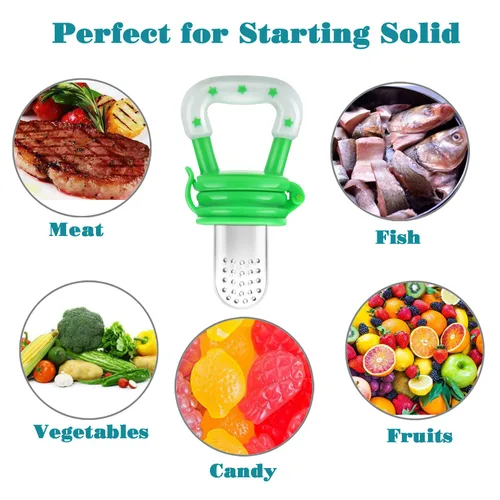 Vista 3 de PandaEar Paquete de 3 alimentadores de frutas frescas para bebés, bolsas de silicona suaves y seguras de grado alimenticio sin BPA