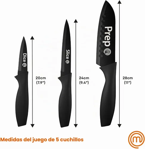 Vista 7 de MasterChef Juego de 3 cuchillos de cocina, juego de cuchillos pequeños para cocinar en casa, RV o campamento, corte extra afilado, cuchillas