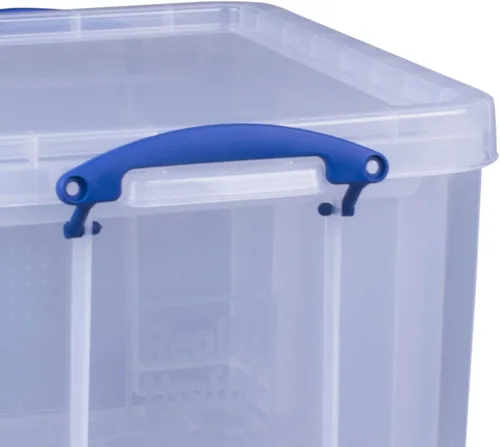 Vista 6 de Really Useful Box Paquete de 3 contenedores de almacenamiento de plástico transparente con tapas y asas de clip, 32 litros - Contenedores