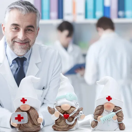 Vista 4 de Hodao 3 piezas de figuras de gnomos de Doctor Home Decoración Doctor Gnomos Adornos Escandinavos Tomte Elfo Decoración Regalos de Verano Gnomos