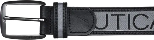 Vista 4 de Nautica Men's Signature Leather and Canvas Belt Ribbon Detail Flag Design Classic Casual Metal Buckle