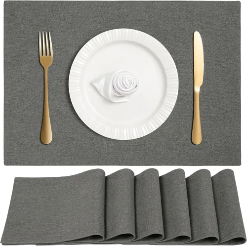 Vista 7 de Juego de 6 manteles individuales de tela de lino de doble capa, tejido de algodón, para decoración de mesa de cocina, casa de campo, resistentes al