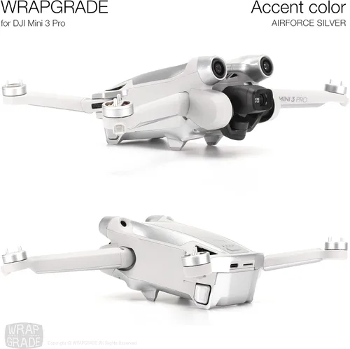 Vista 4 de WRAPGRADE Adhesivos para la piel compatibles con DJI Mini 3 Pro Color de acento (Airforce Silver)