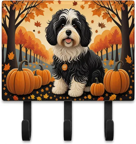 Vista 67 de Affenpinscher - Correa de otoño o llavero Affenpinscher Fall artwork on ceramic tile with three steel hooks for keys, leashes, towels