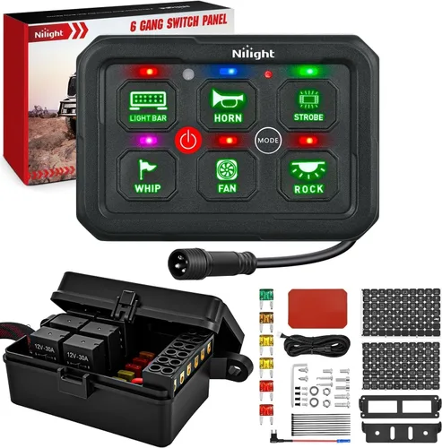 Vista 10 de Nilight Panel de Interruptores de 6 Posiciones Sistema de Relé de Control de Circuito Universal con Arnés de Cableado con Fusible LED Pod Regulable