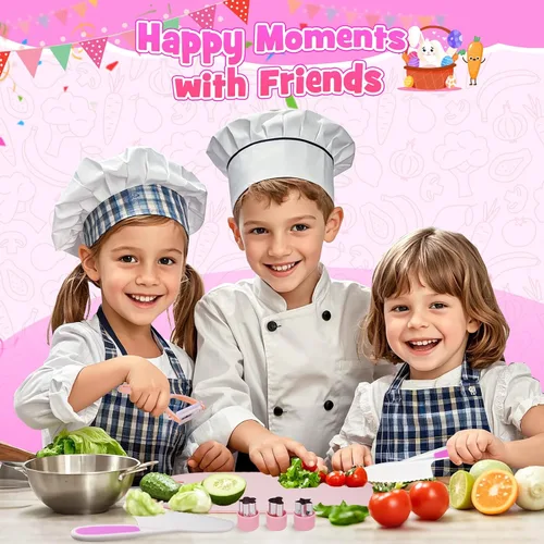 Vista 5 de 9 piezas de juego de cuchillos seguros para niños para cocina real, juego de cuchillos de cocina para niños con tabla de cortar, cortador