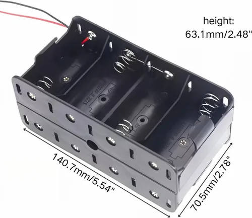 Vista 2 de 2 unidades de soporte para pilas D de 8 ranuras con respaldo doble y cables, caja para pilas de tamaño D de 8x1.5V 8D bilateral