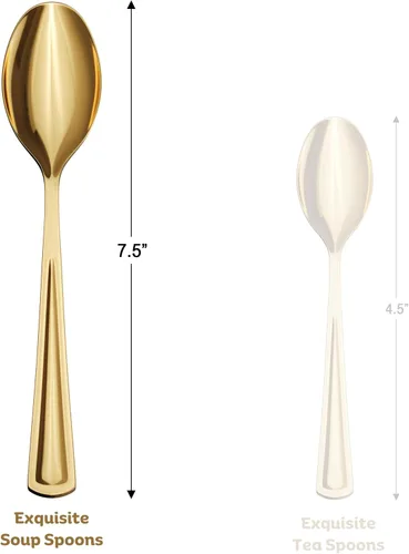 Vista 2 de Exquisite Cucharas de plástico doradas resistentes, 120 piezas de cubiertos de plástico dorado, juego de cubiertos desechables de alta resistencia