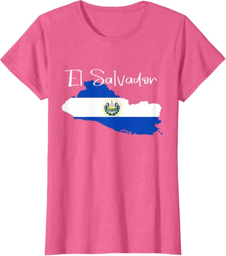 Vista 63 de Camiseta con la bandera de El Salvador, mapa de El Salvador, camiseta de Salvador para mujer
