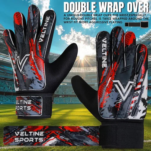 Vista 5 de Guantes de portero de fútbol para niños, jóvenes y adultos, guantes de portero de fútbol con protección doble en la muñeca y palmas de látex