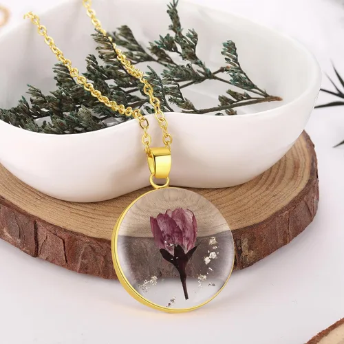 Vista 71 de Forget-Me-Not and Queen Anne's Lace Pressed Wildflower Necklace Birth Month Real Flower Necklace Gold/Silver Pressed Flower Jewelry