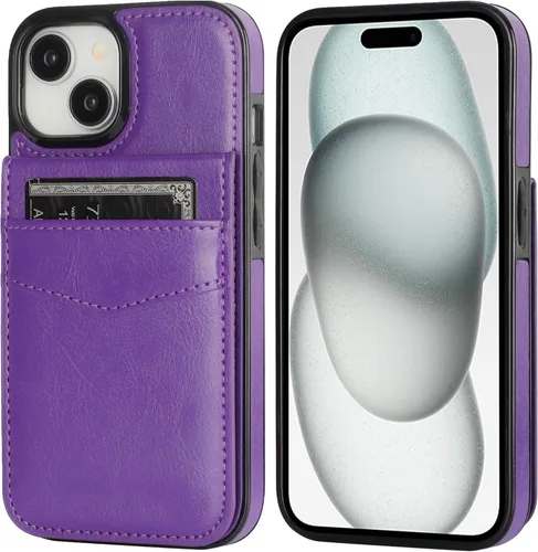 Vista 27 de KIHUWEY - Funda tipo cartera compatible con iPhone 15 con soporte para tarjetas de crédito, cierre magnético, soporte de cuero premium, cubierta