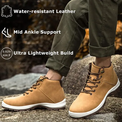 Vista 6 de Botas de senderismo ligeras para hombre, resistentes al agua, de tobillo medio, para trabajo, casual, senderismo, senderismo, exteriores