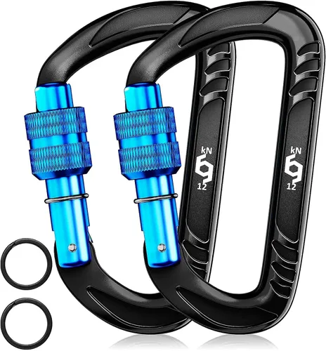 Vista 19 de Rhino Produxs 12kN (2697 lbs) Heavy Duty Carabiner Clips Autolocking Negro