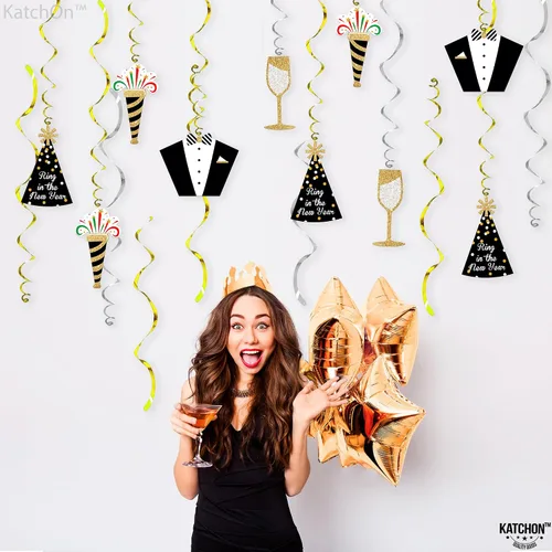 Vista 9 de KatchOn, Remolinos colgantes de Feliz Año Nuevo 2026 – Paquete de 30, NO DIY Suministros para fiesta de Año Nuevo 2026 Decoraciones de Año Nuevo