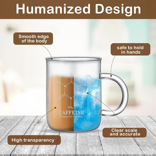 Vista 3 de Hsei 1 paquete de 16 oz taza de taza de cafeína molécula de cafeína con asa vaso graduado taza de café taza de café de vidrio borosilicato taza