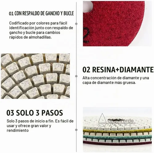 Vista 5 de casaverde 4 pulgadas con 0.098 in de espesor seco/mojado 3 pasos de pulido almohadillas para piedra de hormigón de mármol de granito