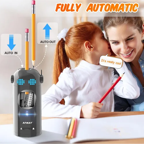 Vista 2 de AFMAT Sacapuntas eléctrico, sacapuntas de colores totalmente automático para lápices de 0.39 a 0.39 pulgadas, entrada y salida automática