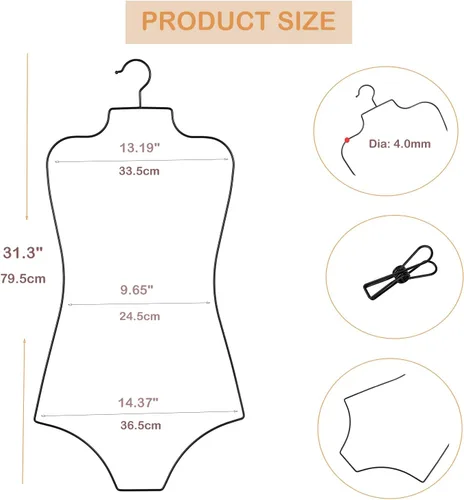 Vista 2 de 10Pack Negro Bikini Colgador De Cuerpo Completo Forma Metal Traje De Baño Percha
