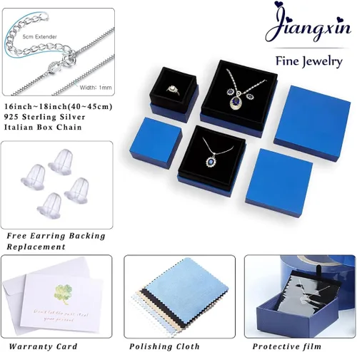 Vista 6 de JIANGXIN Teardrop Birthstone 925 Sterling Silver Rhodium Plated Gemstone Jewelry Set for Women Stud Earring Pendant Necklace 1618inch Italian Box
