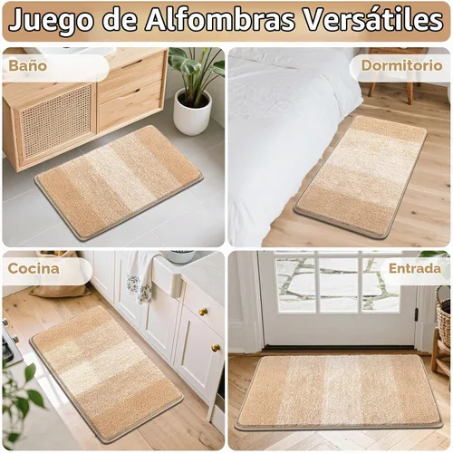 Vista 9 de Bsmathom Juego de 4 tapetes de baño de microfibra de felpa, color beige