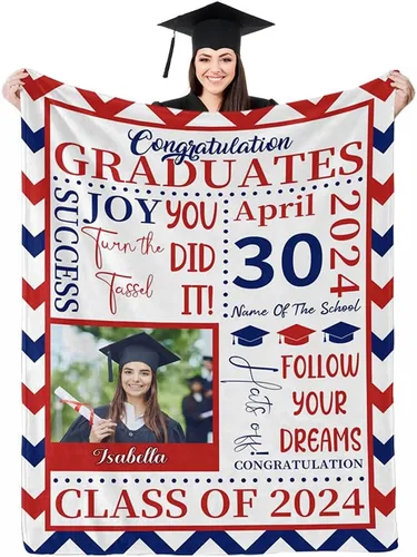 Vista 18 de D-Story Manta de franela personalizada para mujer, regalos de graduados, regalo de graduación de secundaria, regalos de graduación personalizados
