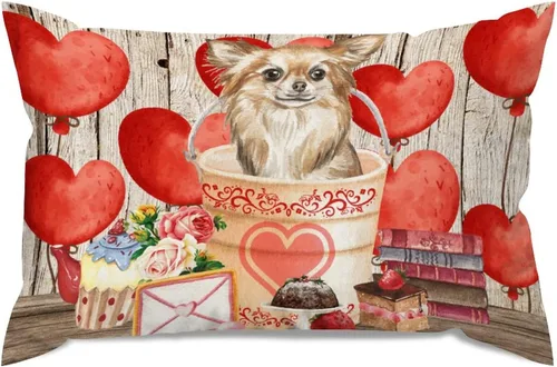 Vista 54 de Fundas de almohada lumbar con textura de madera rústica para perro en cubo, diseño de corazón rojo para el día de San Valentín, fundas de almohada